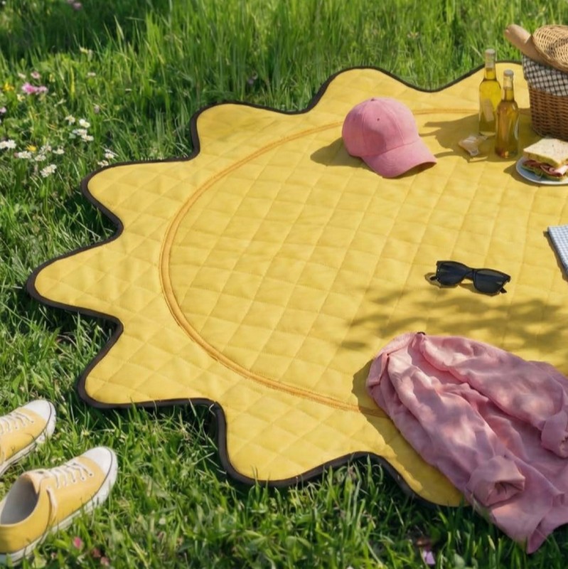 Telo da picnic impermeabile a forma di sole, richiudibile e trasportabile facilmente a mo' di valigetta, largo 2 metri